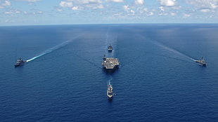 four white crosships, ship, Destroyer, aircraft carrier, escort