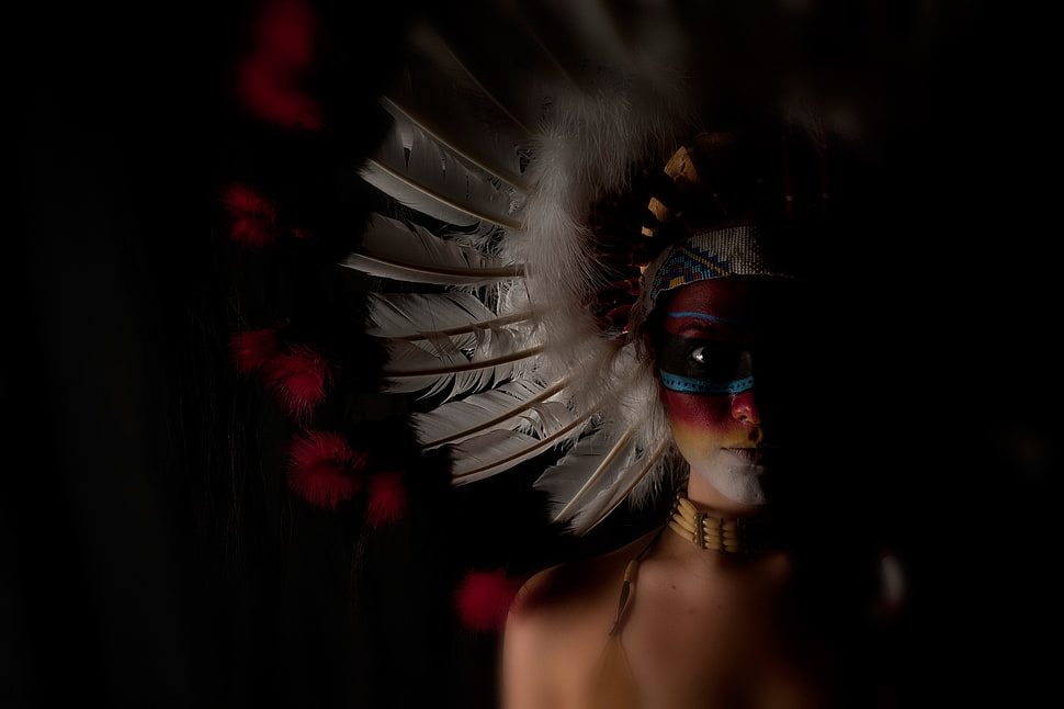 native american digital wallpaper, model, leaves HD wallpaper