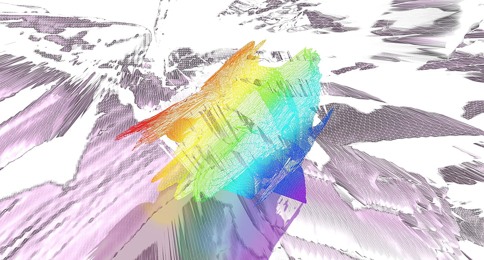 blue, green, and pink wallpaper, abstract, wireframe, 3D HD wallpaper