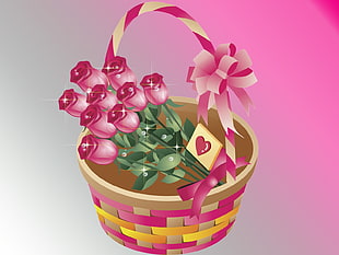 pink Rose flowers in basket