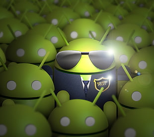 Android Police illustration, Android (operating system), digital art, green, glasses HD wallpaper