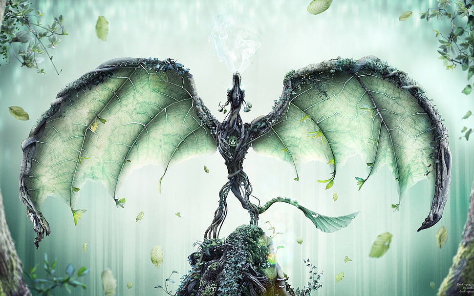 dragon illustration, nature, fantasy art HD wallpaper