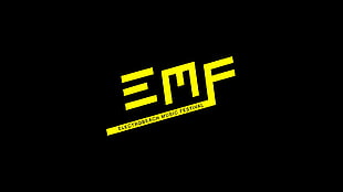 EMF logo on black background, electronic music, Electrobeach, EMF, typography