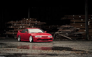 red coupe, JDM, Stance, Nissan, Silvia