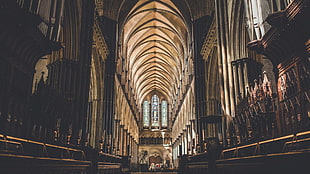 photograph of cathedral interior, cathedral, church, Salisbury