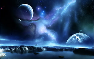 two planet on galaxy digital wallpaper, space