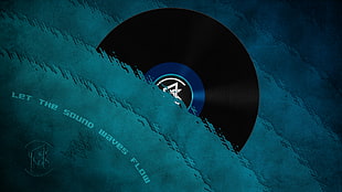 black and blue disc, vinyl, artwork HD wallpaper
