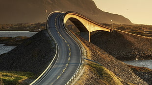 gray concrete bridge, Norway, Atlantic Ocean Road, bridge HD wallpaper