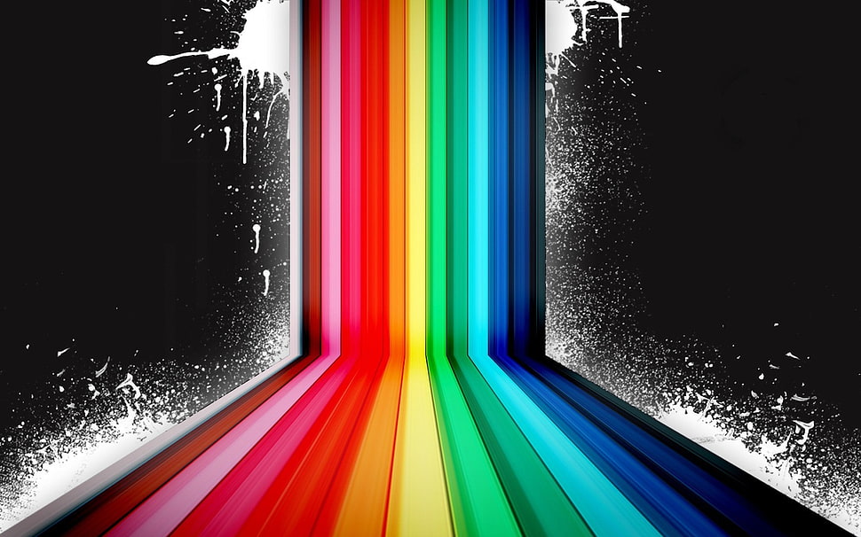 rainbow digital wallpaper, colorful, selective coloring, paint splatter, lines HD wallpaper