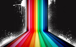 rainbow digital wallpaper, colorful, selective coloring, paint splatter, lines