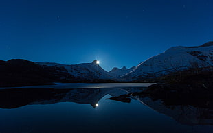 body of water, landscape, night, Moon, water HD wallpaper