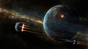planet illustration, space, planet, Moon, spaceship HD wallpaper