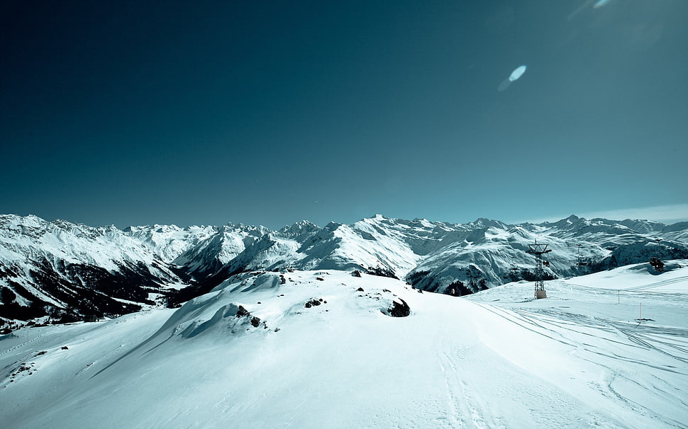 snowy field, landscape, nature, sky, snow HD wallpaper