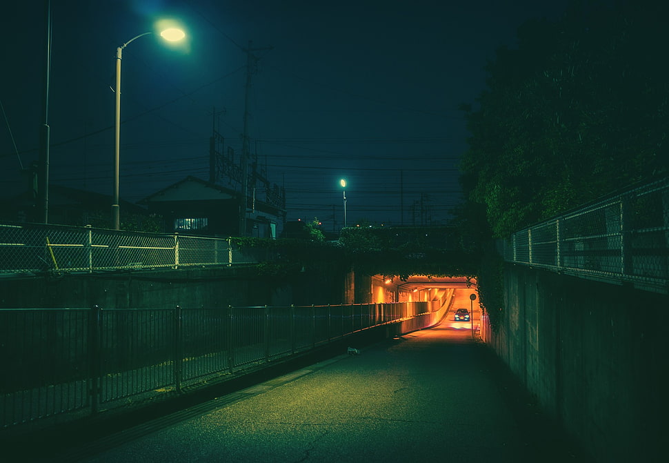 gray concrete road, Japan, night, photography HD wallpaper