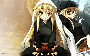 female anime wearing black dress digital wallpaper