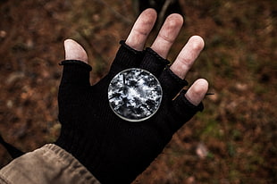 black hand glove, reflection, fall