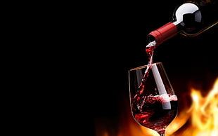 clear wine glass, wine, drink, alcohol, fire HD wallpaper
