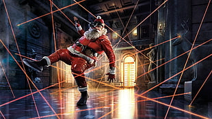 Santa Claus trying to avoid lasers HD wallpaper