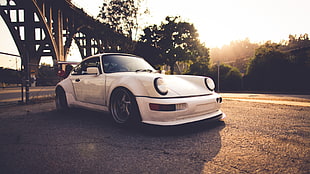 classic white coupe, car, Porsche, white cars, sunrise HD wallpaper