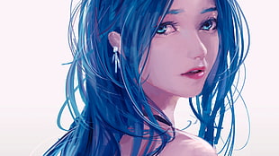 blue-haired female anime character, Hatsune Miku, blue hair, white background