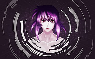purple haired anime character illustration