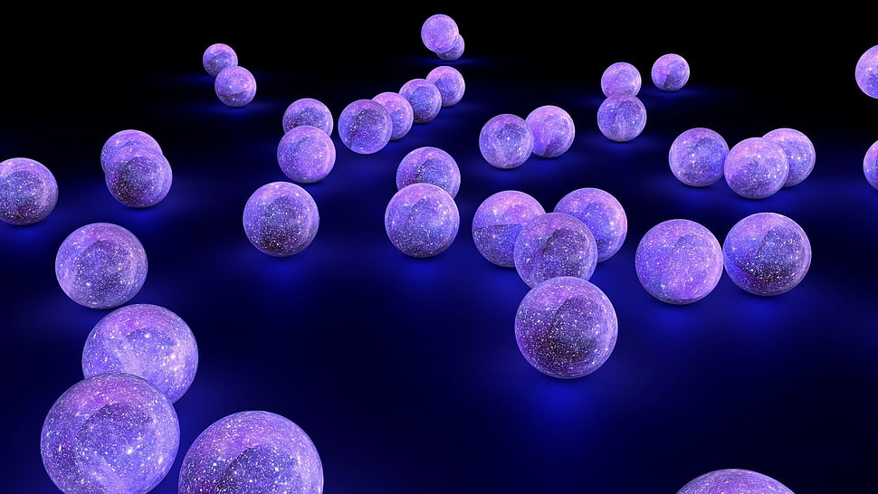 purple ball lot, digital art, abstract, CGI, sphere HD wallpaper