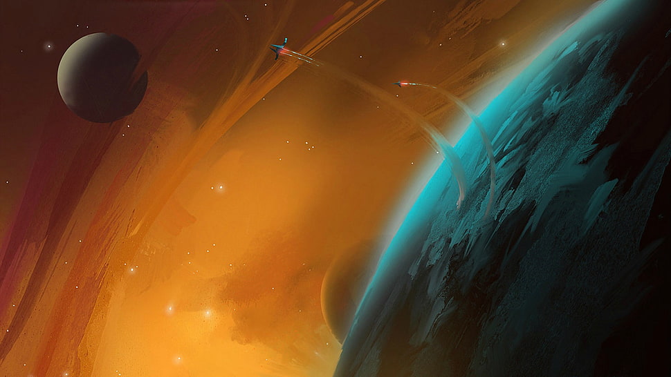 solar system, space, orange, blue, planet HD wallpaper
