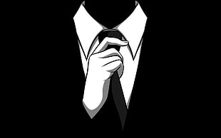 person wearing suit graphic art, Anonymous, monochrome, suits, tie HD wallpaper
