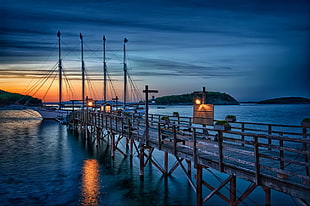 brown sea dock, nature, landscape, sunset, sailboats