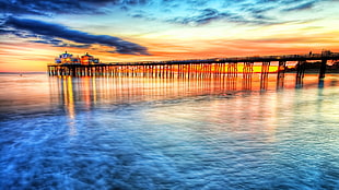 body of water, landscape, pier, sea, sunset