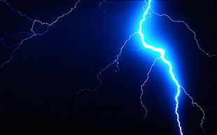 lightning strike, lightning, blue, dark, black