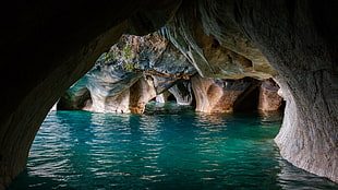 blue body of water, nature, landscape, cave, lake