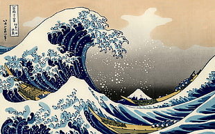 The Great Wave off Kanagawa painting, The Great Wave off Kanagawa, artwork, Japan, waves