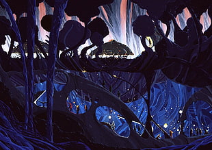 black and blue floral textile, science fiction