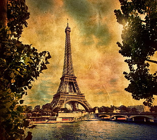brown and black house painting, Eiffel Tower, Paris, Seine 