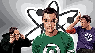 men's green Green Lantern logo-printed shirt, Sheldon Cooper, The Big Bang Theory HD wallpaper