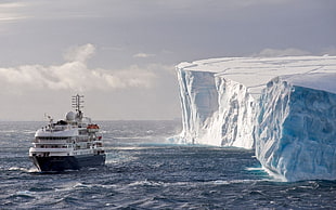 white and blue cruise ship, Arctic, sea, ship