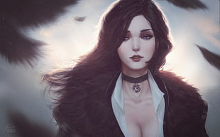 female anime character photo, fan art, portrait, The Witcher 3: Wild Hunt, dark hair HD wallpaper