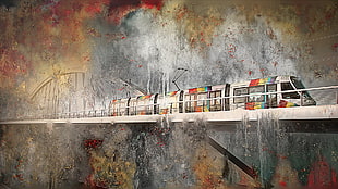 painting of train, artwork, train, vehicle