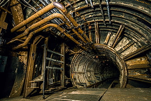 brown metal pipes, pipes, tunnel, underground, urban HD wallpaper