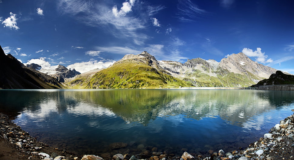 lake and mountain, landscape, reflection, nature, mountains HD wallpaper