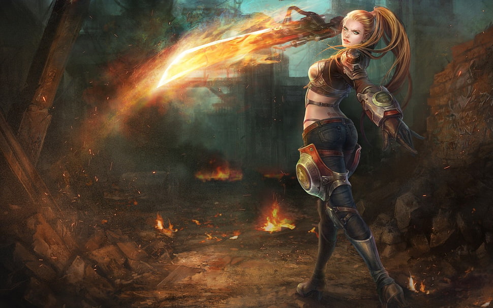 female swordsman illustration, fantasy art HD wallpaper