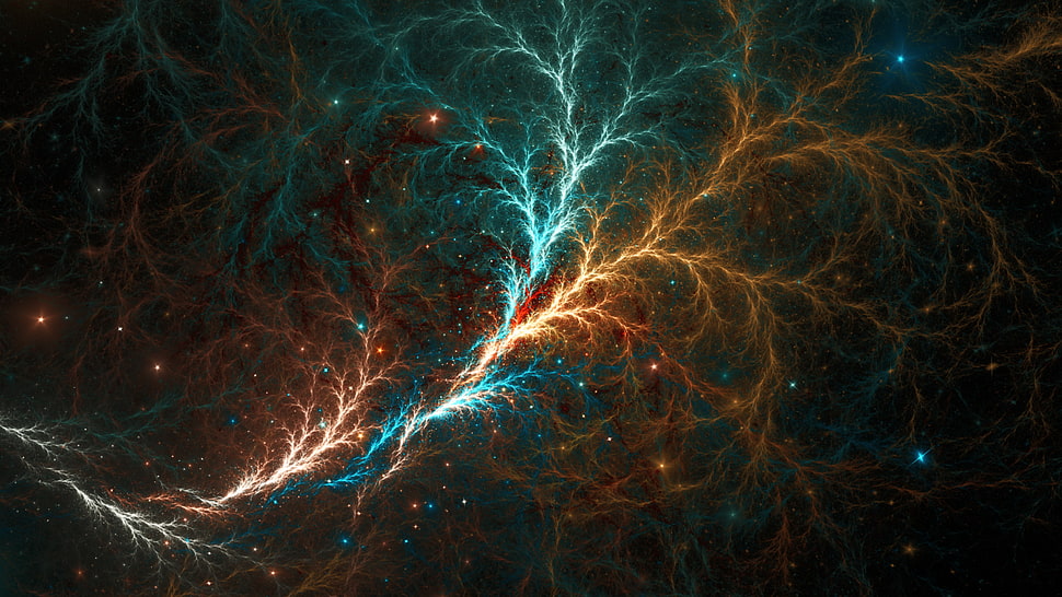 blue and brown lightning HD wallpaper
