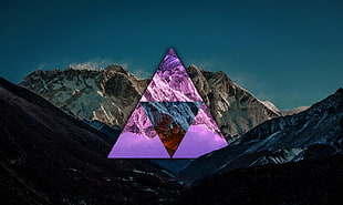 snow mountain, mountain pass, triangle, minimalism, clear sky HD wallpaper