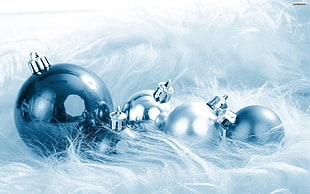 silver and black bauble balls, holiday, Christmas ornaments , Christmas HD wallpaper
