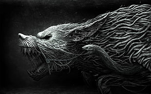 wolf grayscale artwork