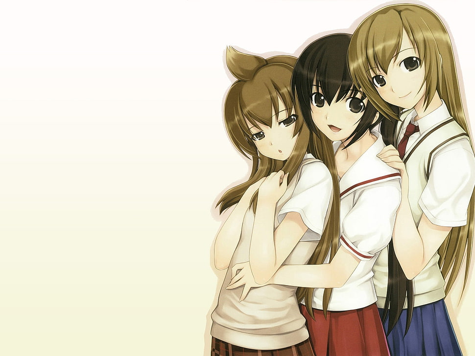 three anime girl characters HD wallpaper