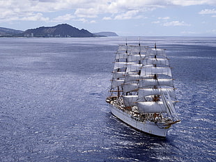 gray and black compound bow, sailing ship, sea, vehicle