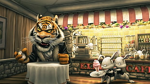 Tiger sitting on chair Animation HD wallpaper