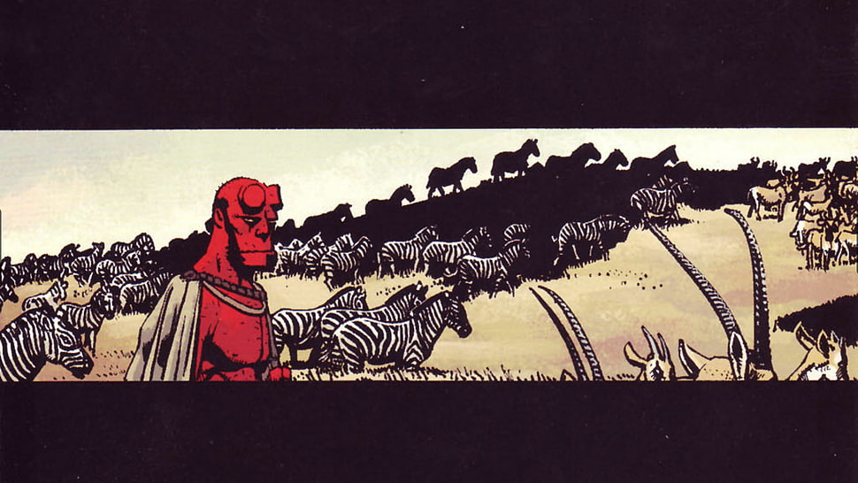 Hellboy with zebra's illustration HD wallpaper
